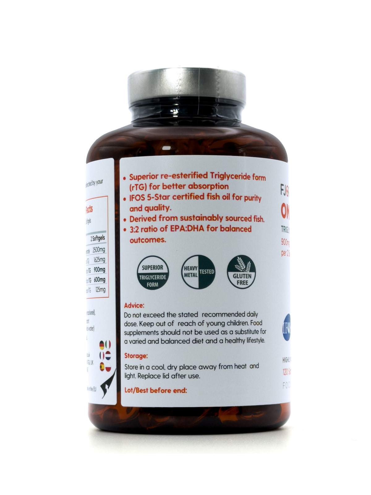 Omega-3 TG | Forma de triglicéridos | Certificado IFOS | 900 mg de EPA y 600 mg de DHA por 2 cápsulas | 120 cápsulas | [Solo entregas en UE y Reino Unido]